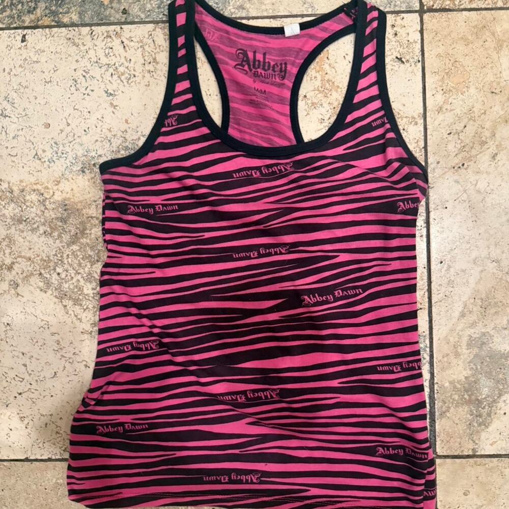 Abbey Dawn pink and black zebra print racer back tank top